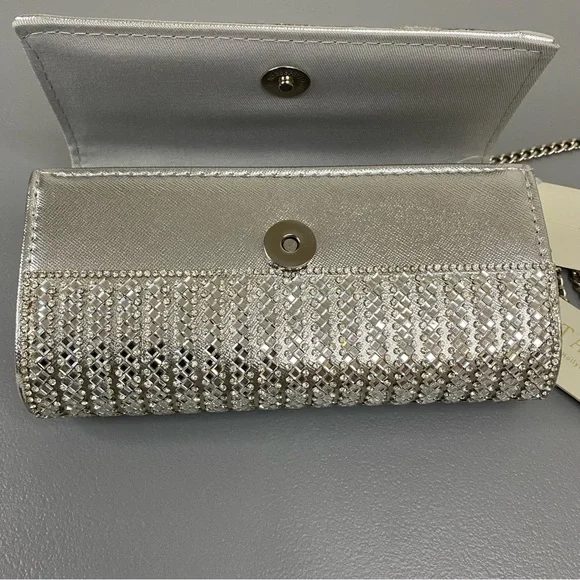 NWT Starlet Hollywood CA Silver Sparkling Stone Clutch Bag Shoulder Purse - Picture 10 of 16